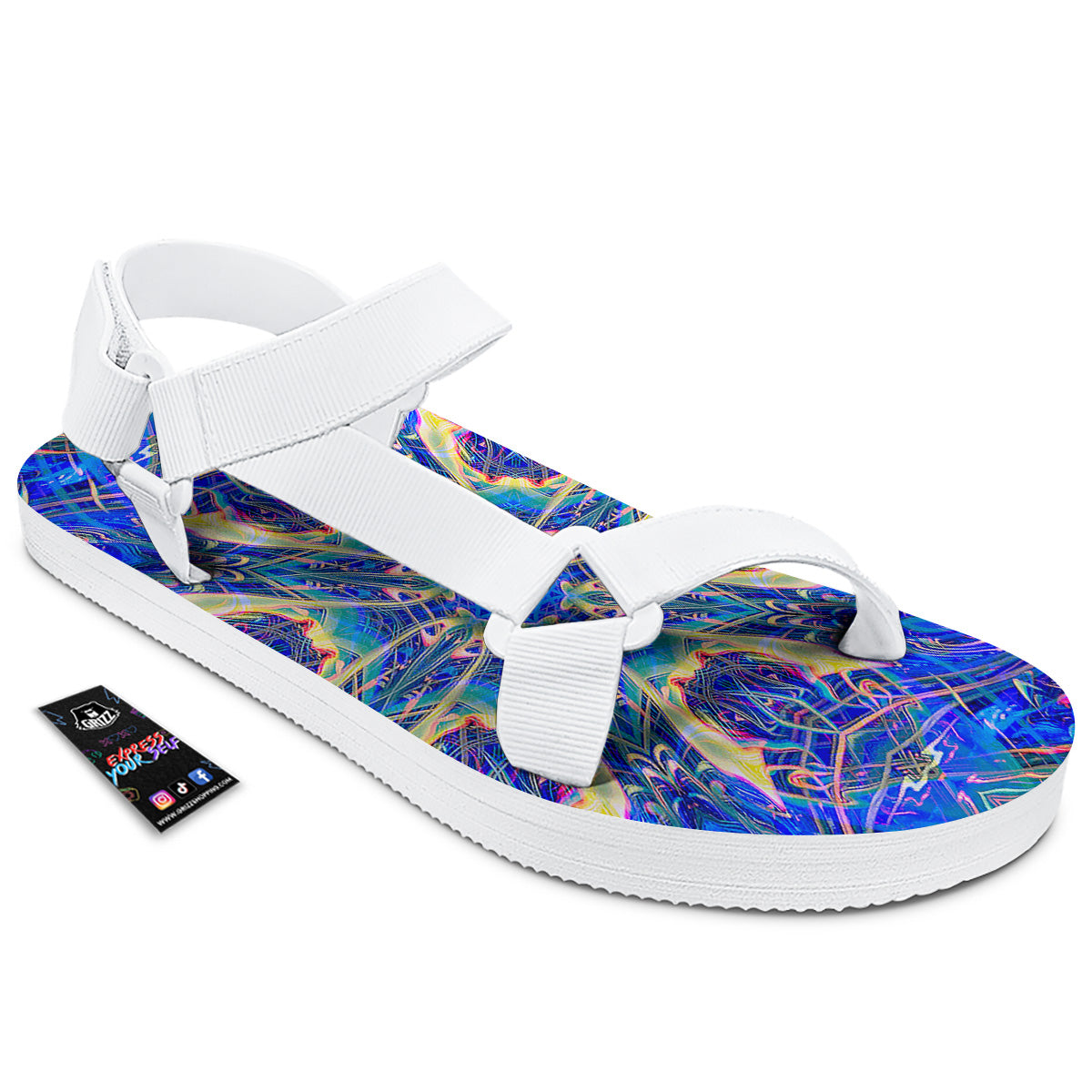 Kaleidoscope Blue Print White Open Toe Sandals-grizzshop