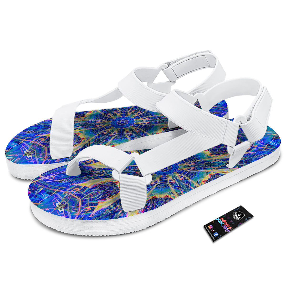 Kaleidoscope Blue Print White Open Toe Sandals-grizzshop