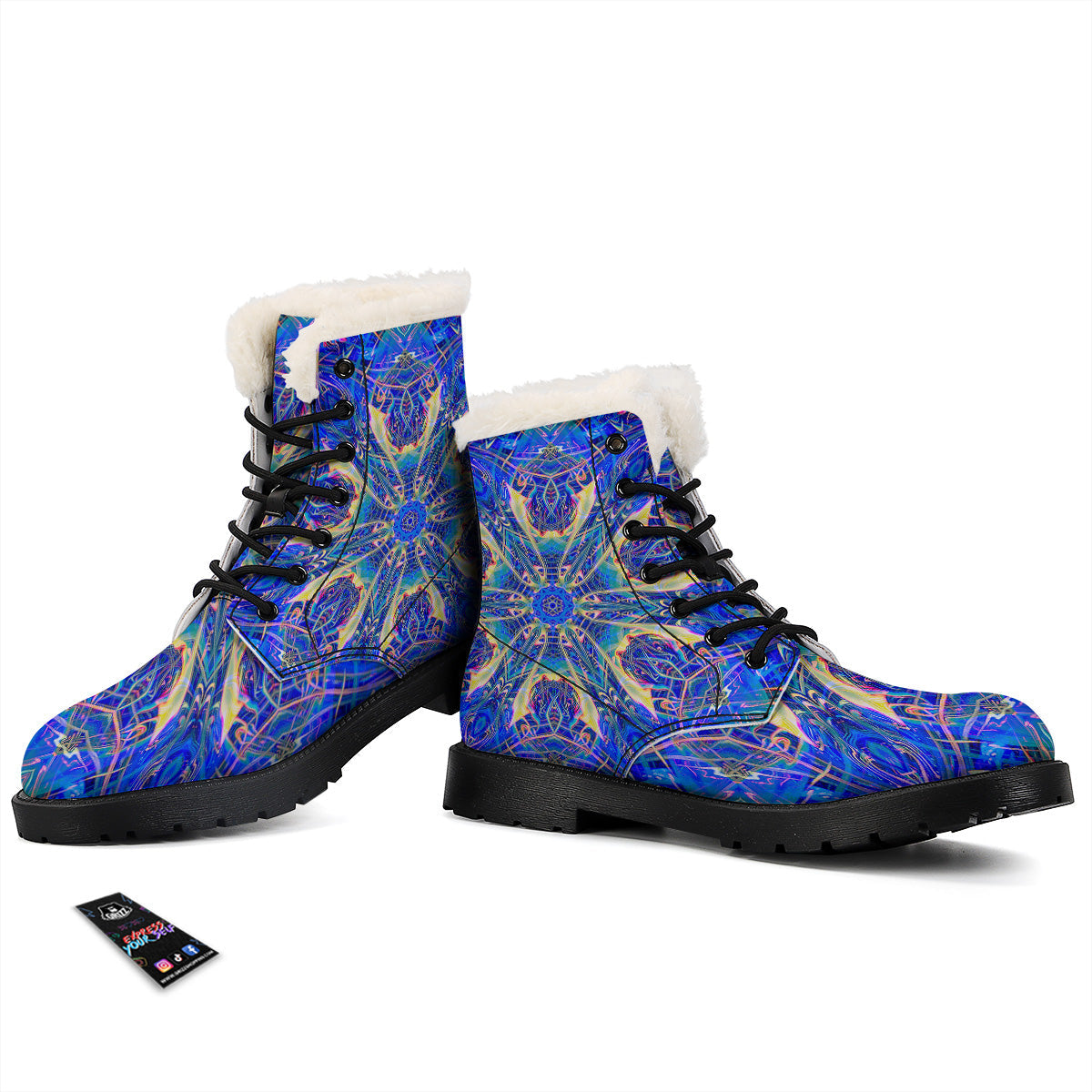 Kaleidoscope Blue Print Winter Boots-grizzshop