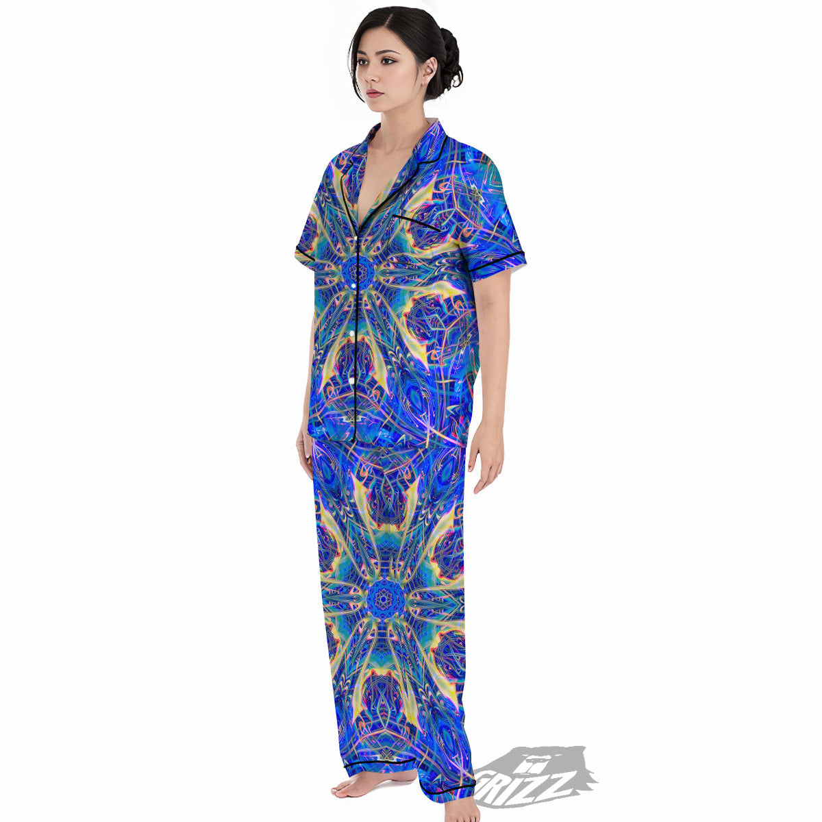Kaleidoscope Blue Print Women's Pajamas Set-grizzshop
