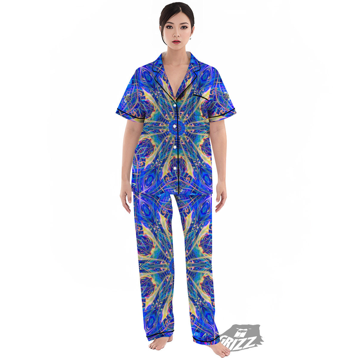 Kaleidoscope Blue Print Women's Pajamas Set-grizzshop