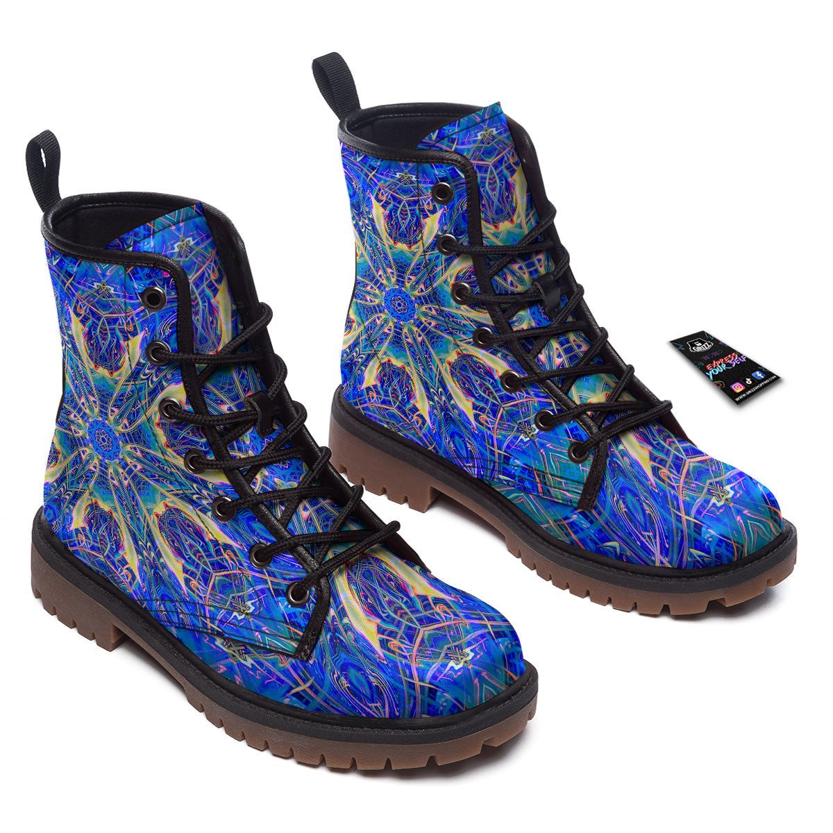 Kaleidoscope Blue Print Work Boots-grizzshop
