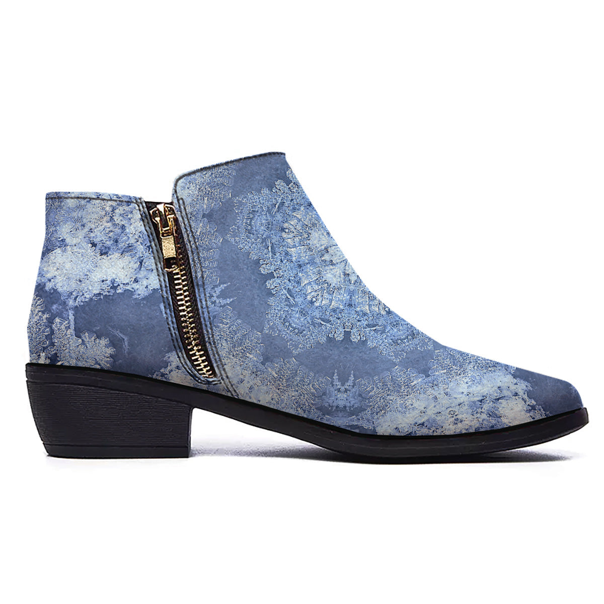 Kaleidoscope Blue Snowflake Print Ankle Boots-grizzshop