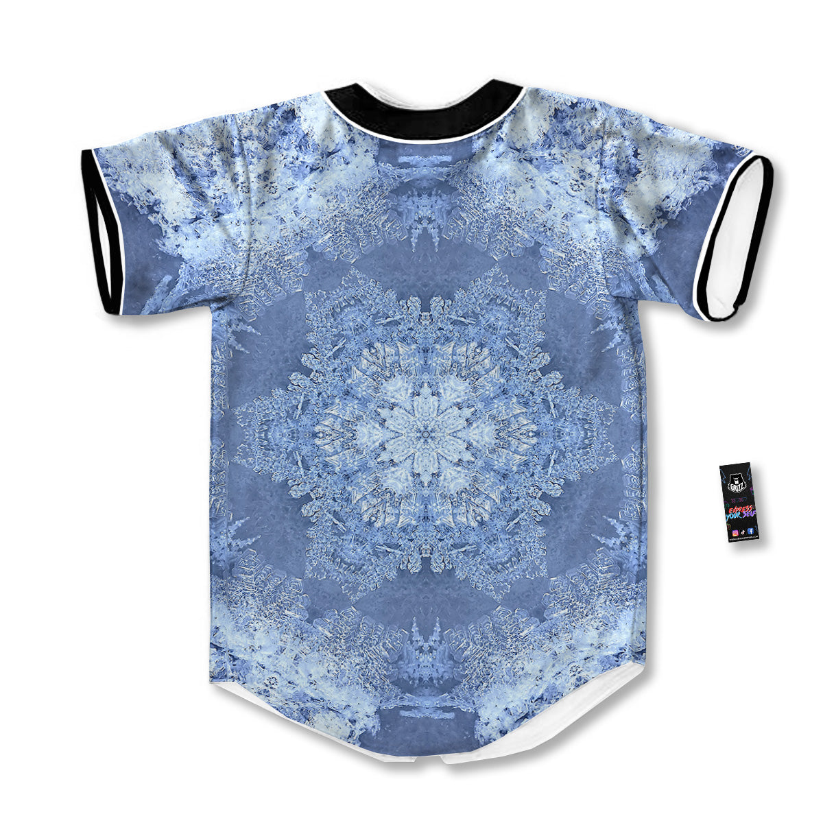 Kaleidoscope Blue Snowflake Print Baseball Jersey-grizzshop
