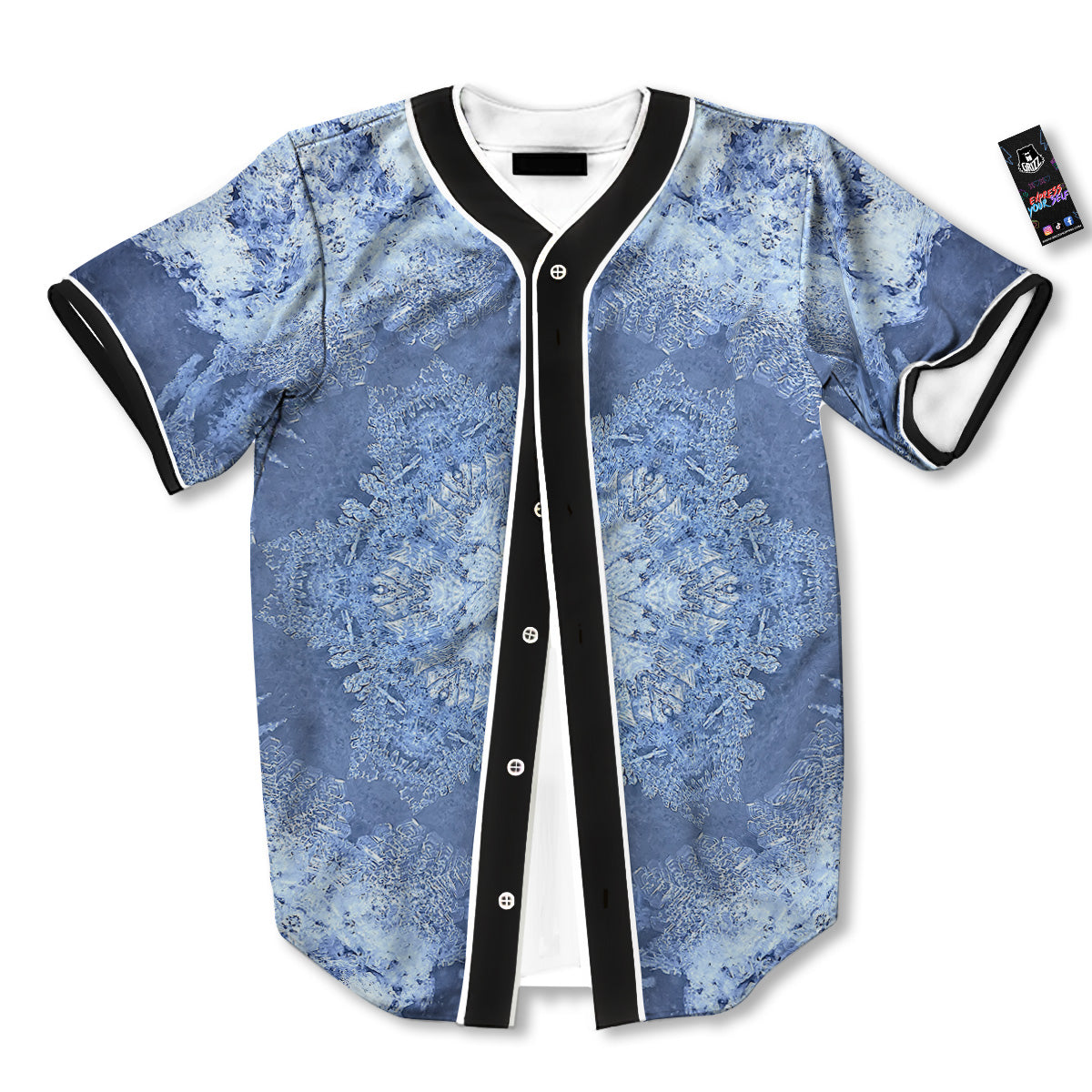 Kaleidoscope Blue Snowflake Print Baseball Jersey-grizzshop