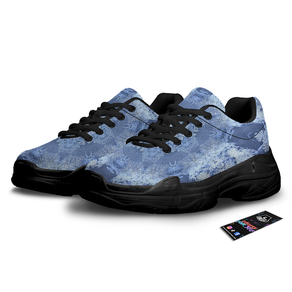 Kaleidoscope Blue Snowflake Print Black Chunky Shoes-grizzshop