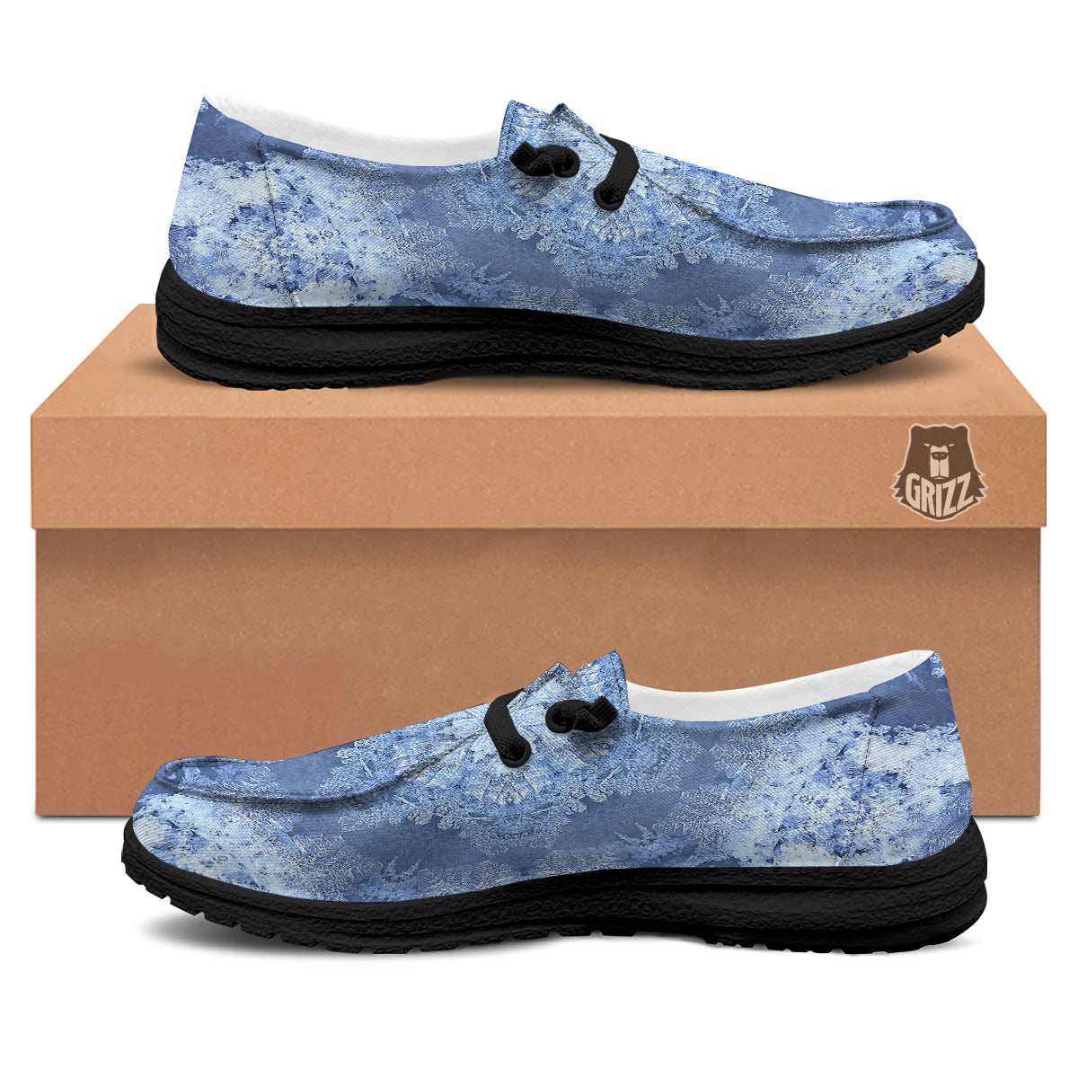 Kaleidoscope Blue Snowflake Print Black Loafers-grizzshop