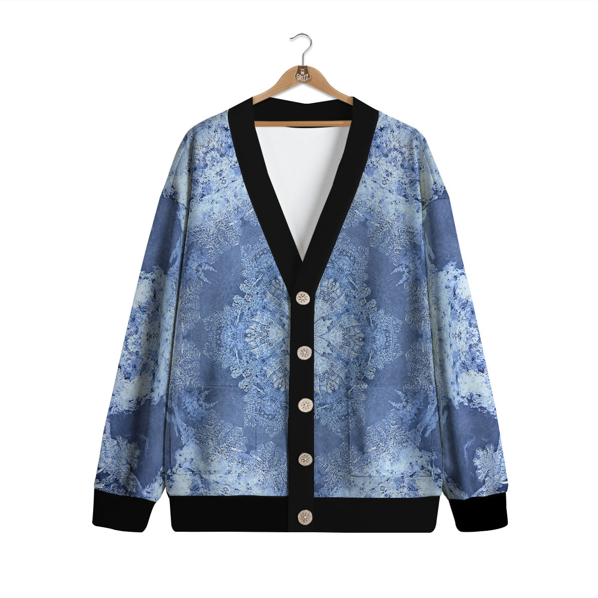 Kaleidoscope Blue Snowflake Print Cardigan-grizzshop