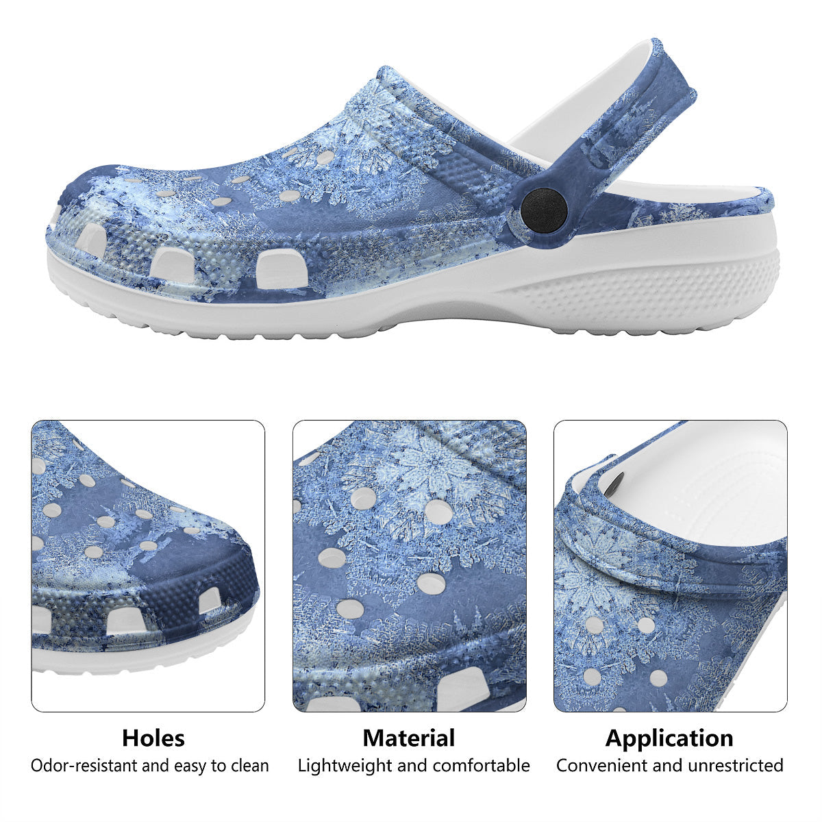 Kaleidoscope Blue Snowflake Print Clog-grizzshop