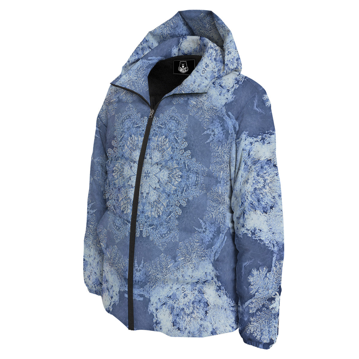 Kaleidoscope Blue Snowflake Print Down Jacket-grizzshop