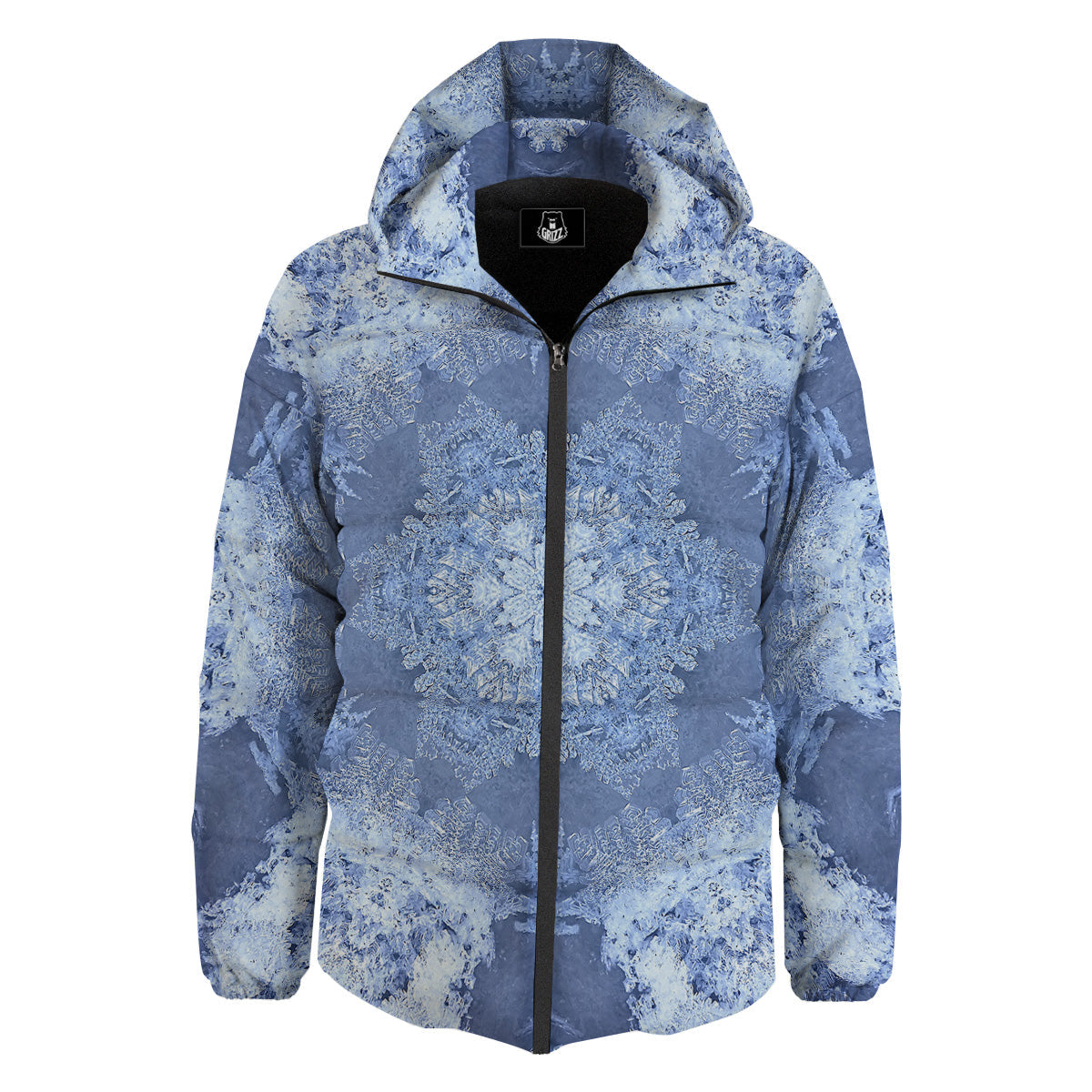 Kaleidoscope Blue Snowflake Print Down Jacket-grizzshop