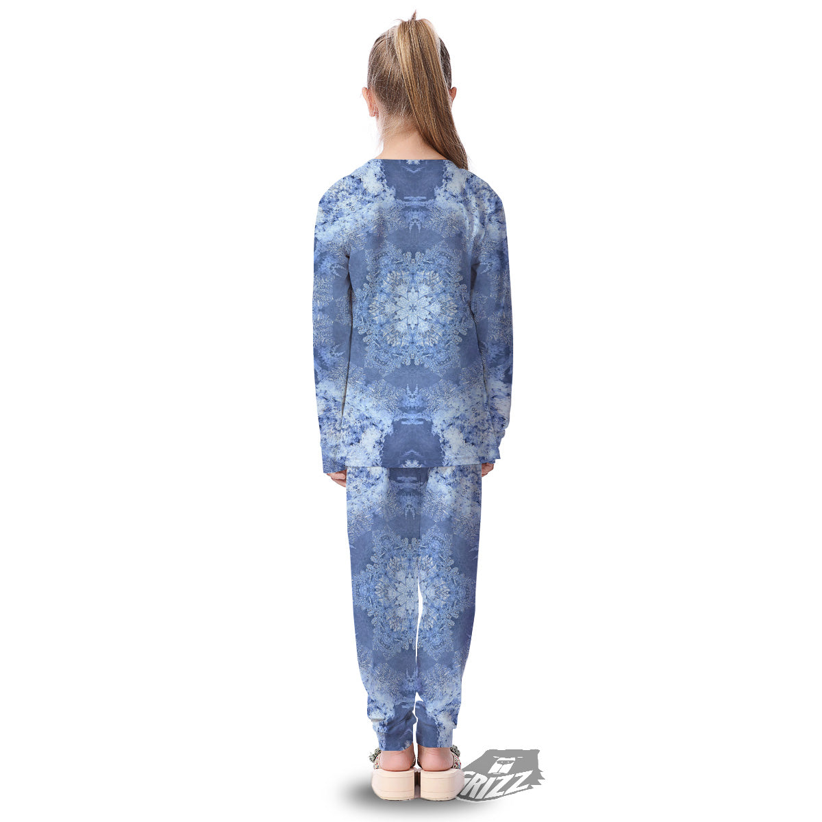 Kaleidoscope Blue Snowflake Print Kid's Pajamas-grizzshop