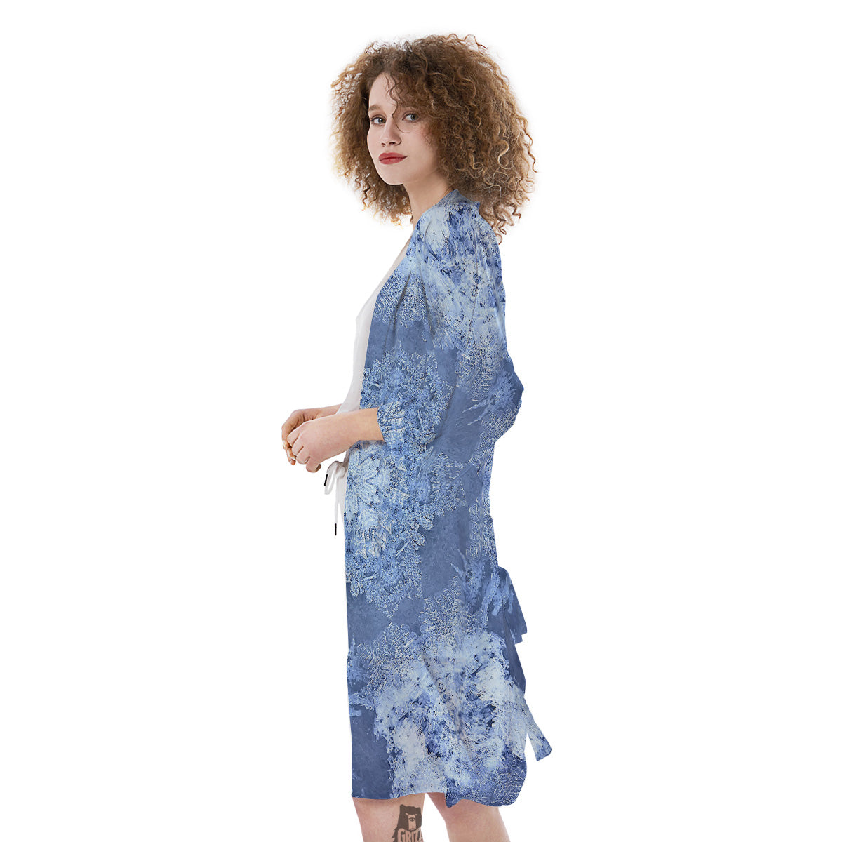 Kaleidoscope Blue Snowflake Print Kimono-grizzshop