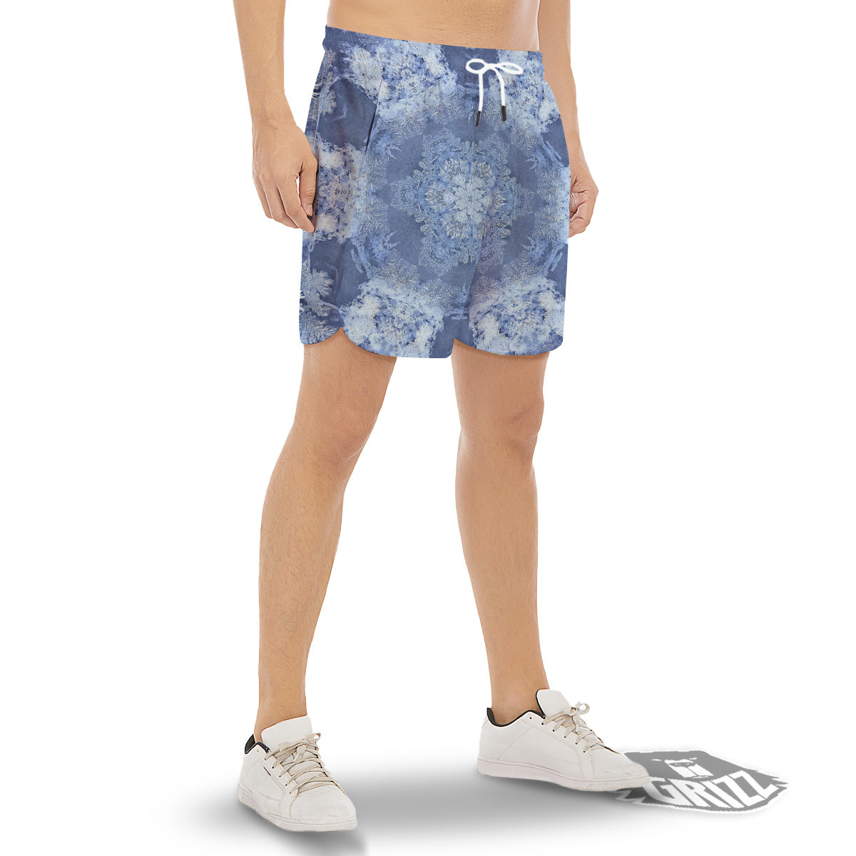 Kaleidoscope Blue Snowflake Print Men's Gym Shorts-grizzshop