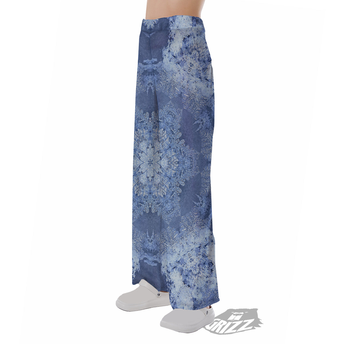 Kaleidoscope Blue Snowflake Print Pajama Pants-grizzshop