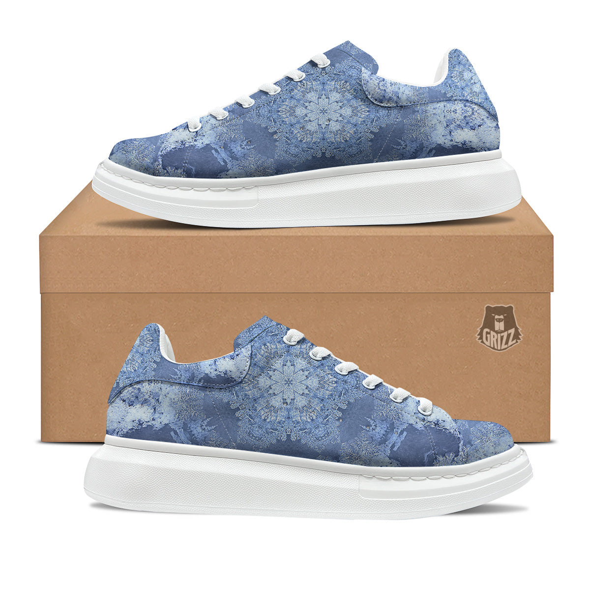 Kaleidoscope Blue Snowflake Print Platform Shoes-grizzshop