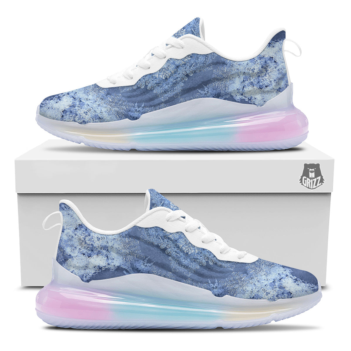 Kaleidoscope Blue Snowflake Print Running Sneakers-grizzshop