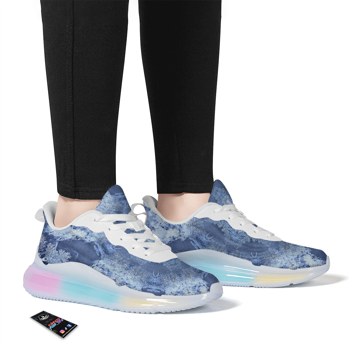 Kaleidoscope Blue Snowflake Print Running Sneakers-grizzshop