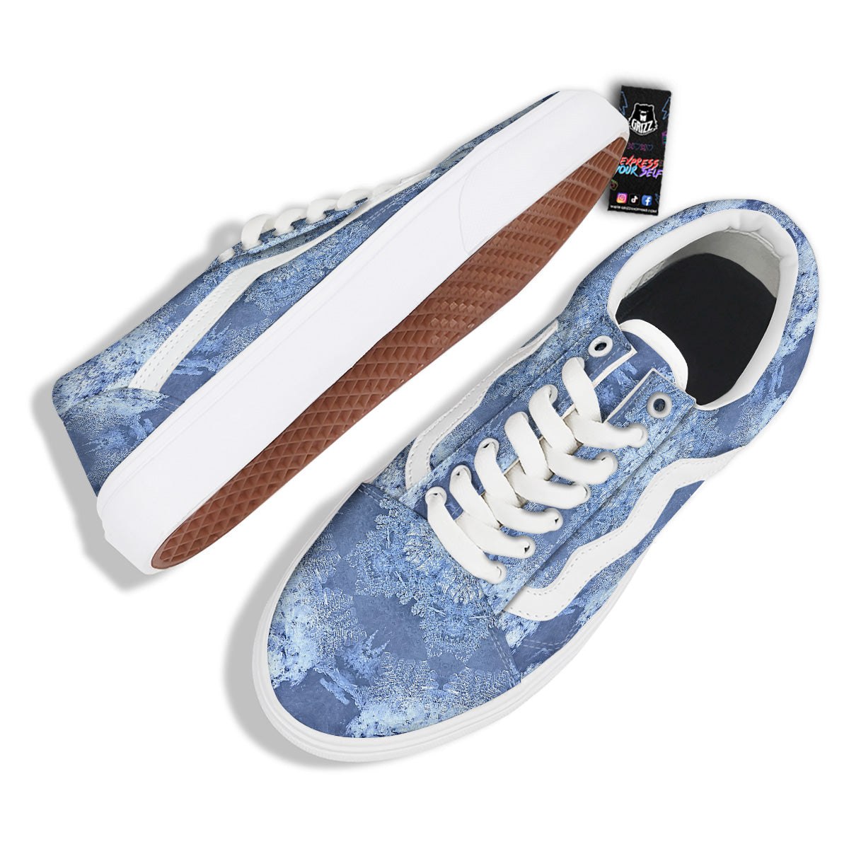 Kaleidoscope Blue Snowflake Print Skate Shoes-grizzshop