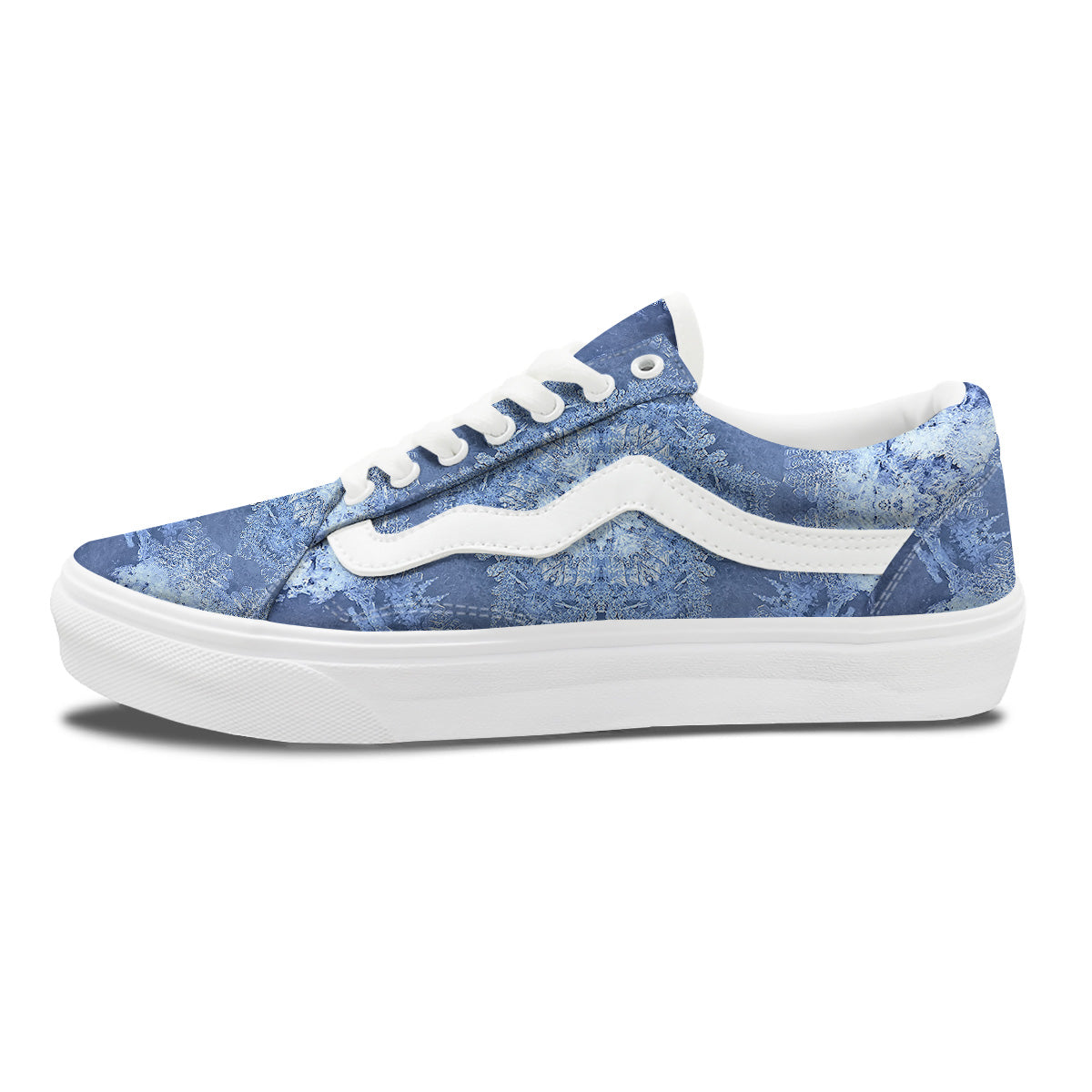Kaleidoscope Blue Snowflake Print Skate Shoes-grizzshop
