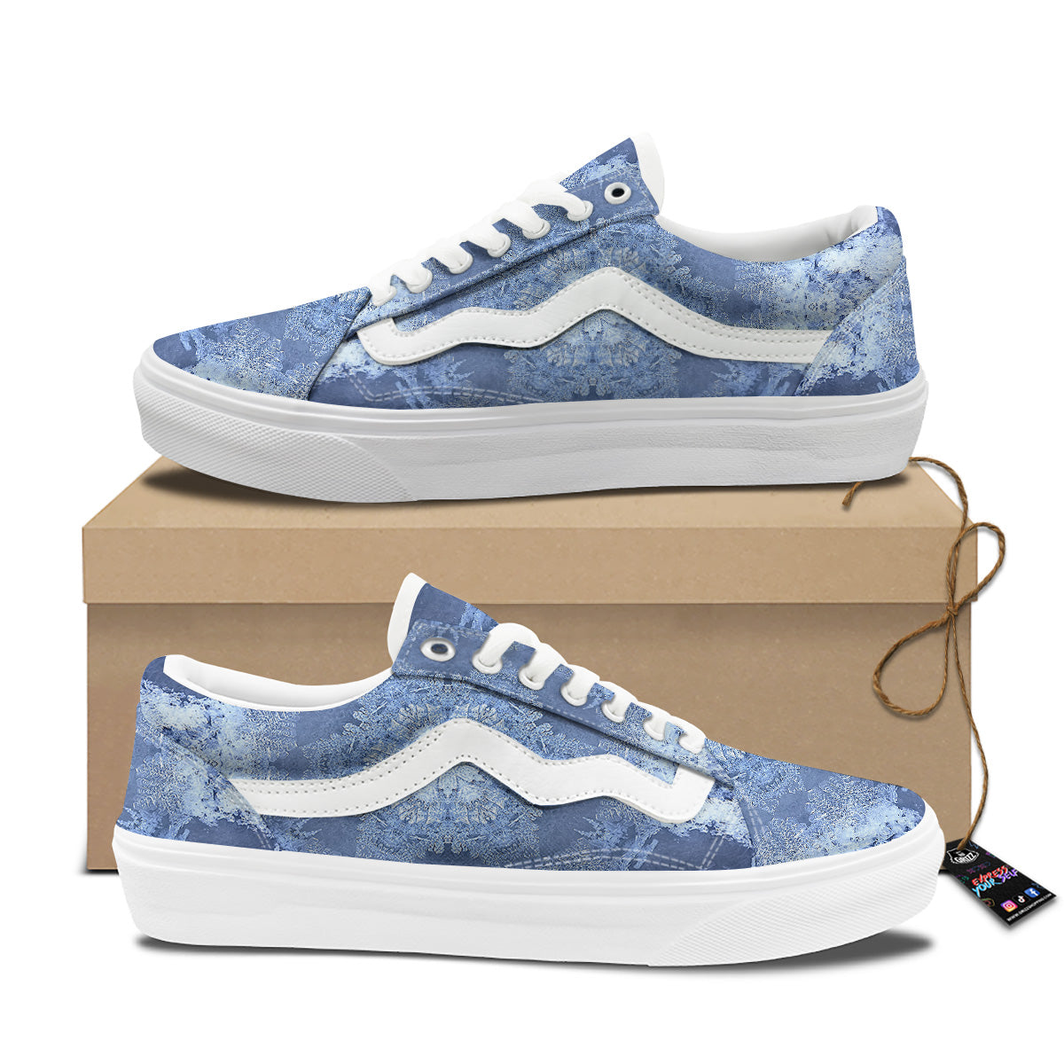 Kaleidoscope Blue Snowflake Print Skate Shoes-grizzshop
