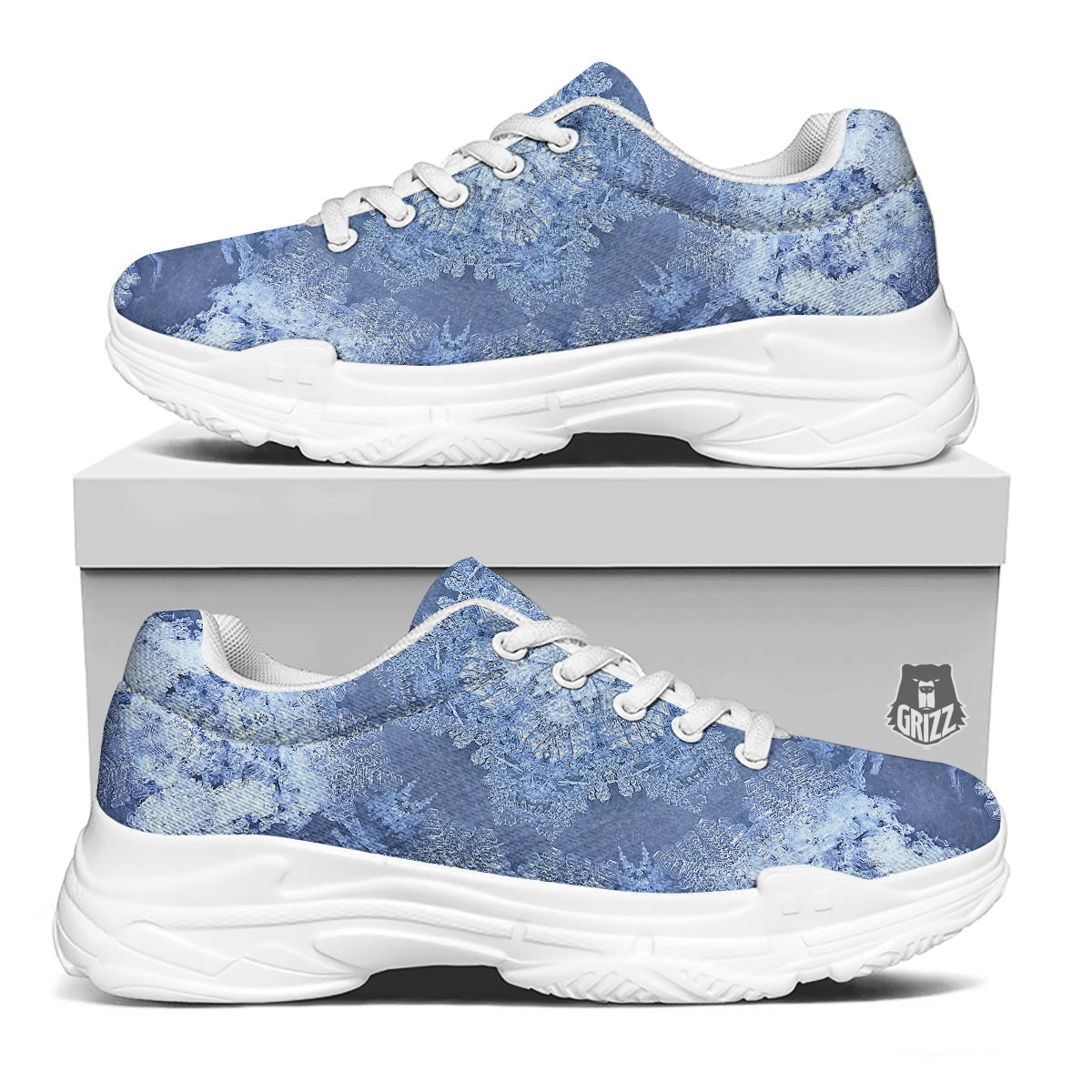 Kaleidoscope Blue Snowflake Print White Chunky Shoes-grizzshop