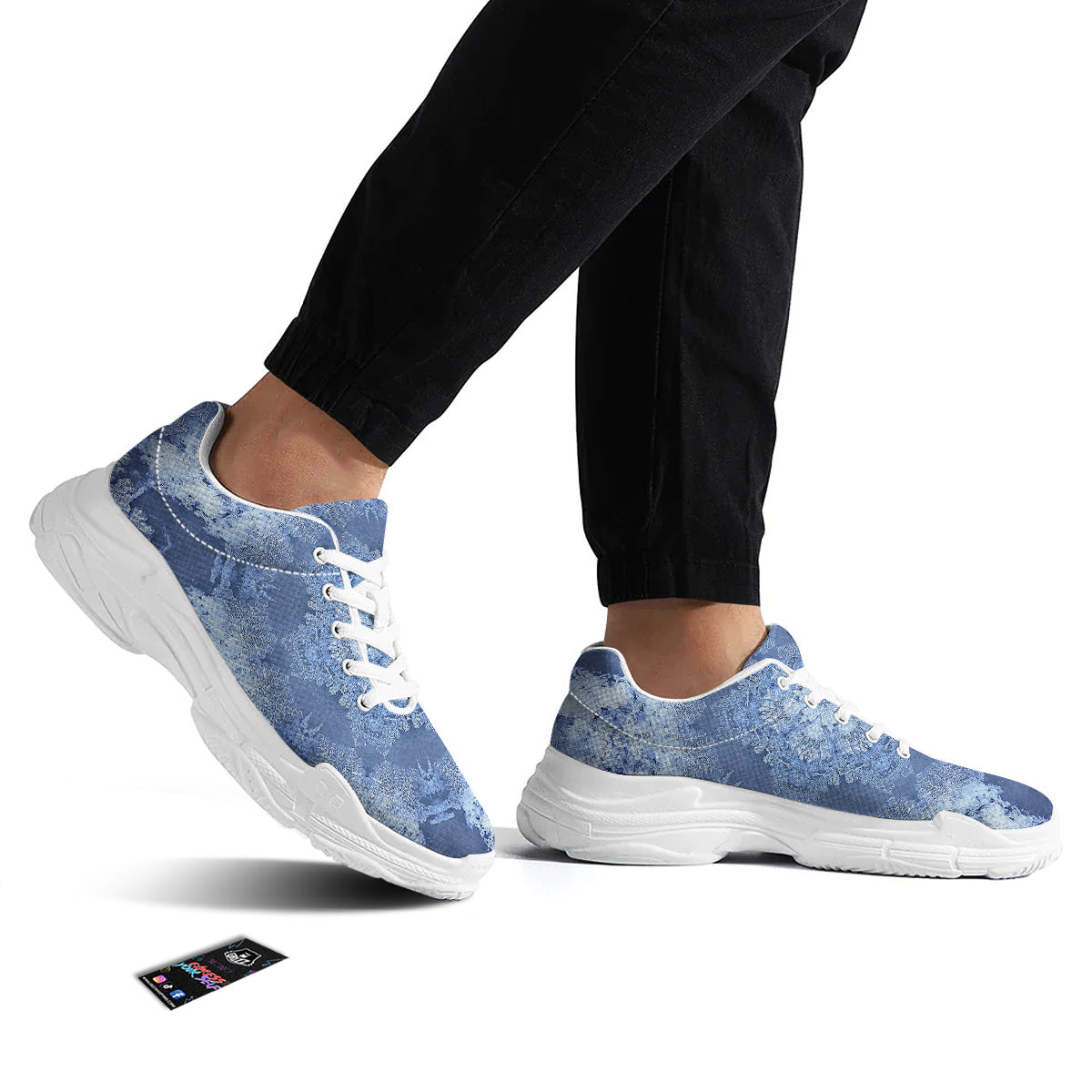 Kaleidoscope Blue Snowflake Print White Chunky Shoes-grizzshop
