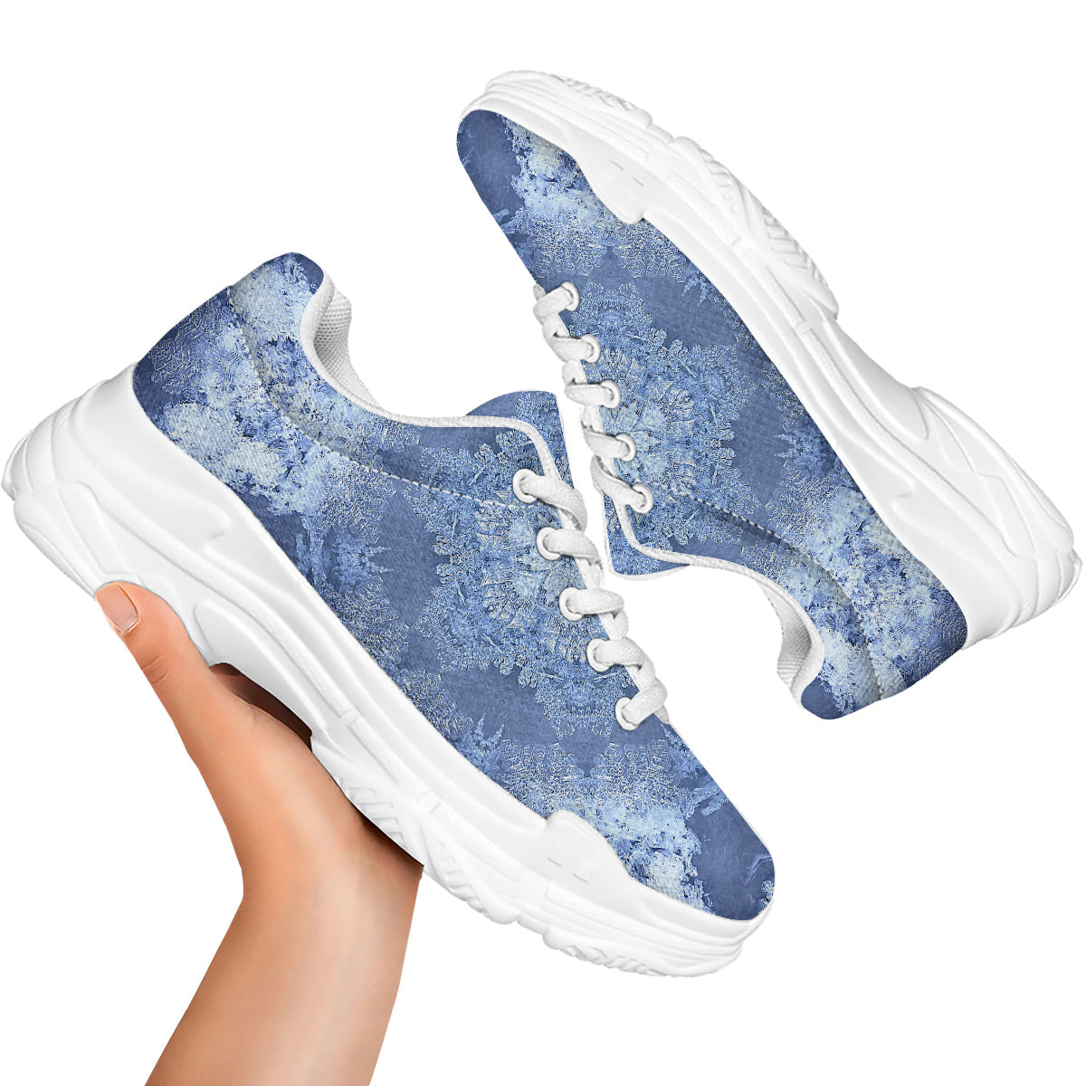 Kaleidoscope Blue Snowflake Print White Chunky Shoes-grizzshop