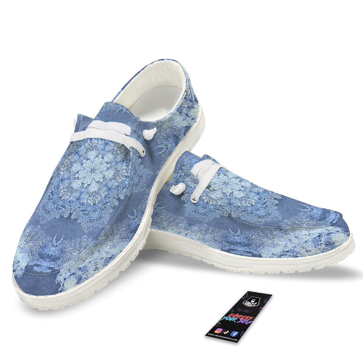 Kaleidoscope Blue Snowflake Print White Loafers-grizzshop