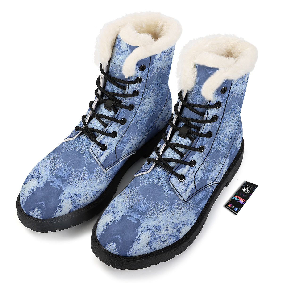Kaleidoscope Blue Snowflake Print Winter Boots-grizzshop
