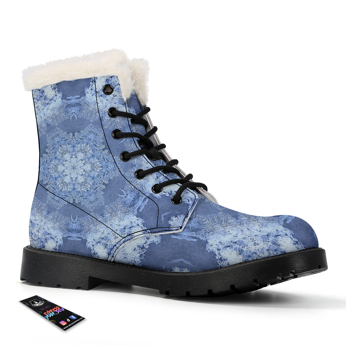 Kaleidoscope Blue Snowflake Print Winter Boots-grizzshop