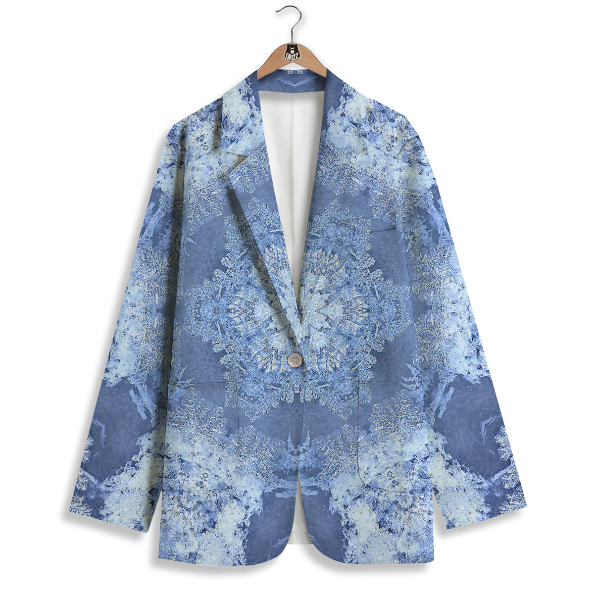 Kaleidoscope Blue Snowflake Print Women's Blazer-grizzshop