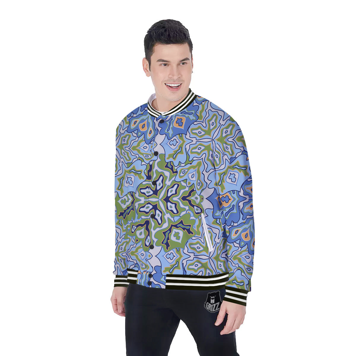Kaleidoscope Boho Print Baseball Jacket-grizzshop