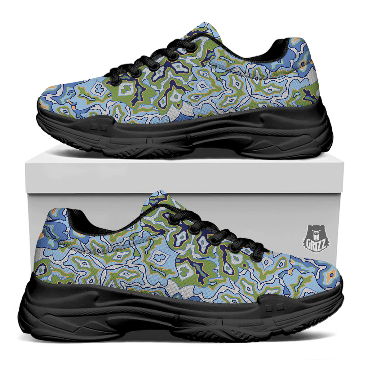 Kaleidoscope Boho Print Black Chunky Shoes-grizzshop