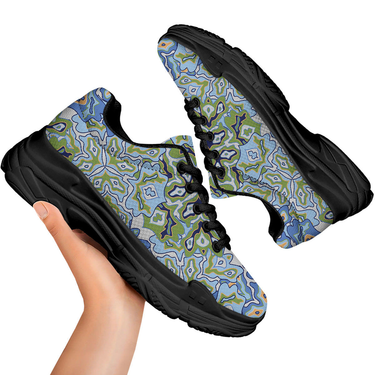 Kaleidoscope Boho Print Black Chunky Shoes-grizzshop