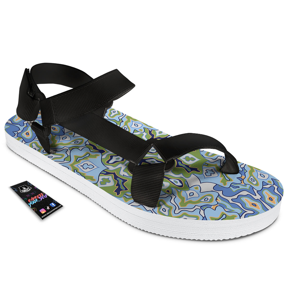Kaleidoscope Boho Print Black Open Toe Sandals-grizzshop