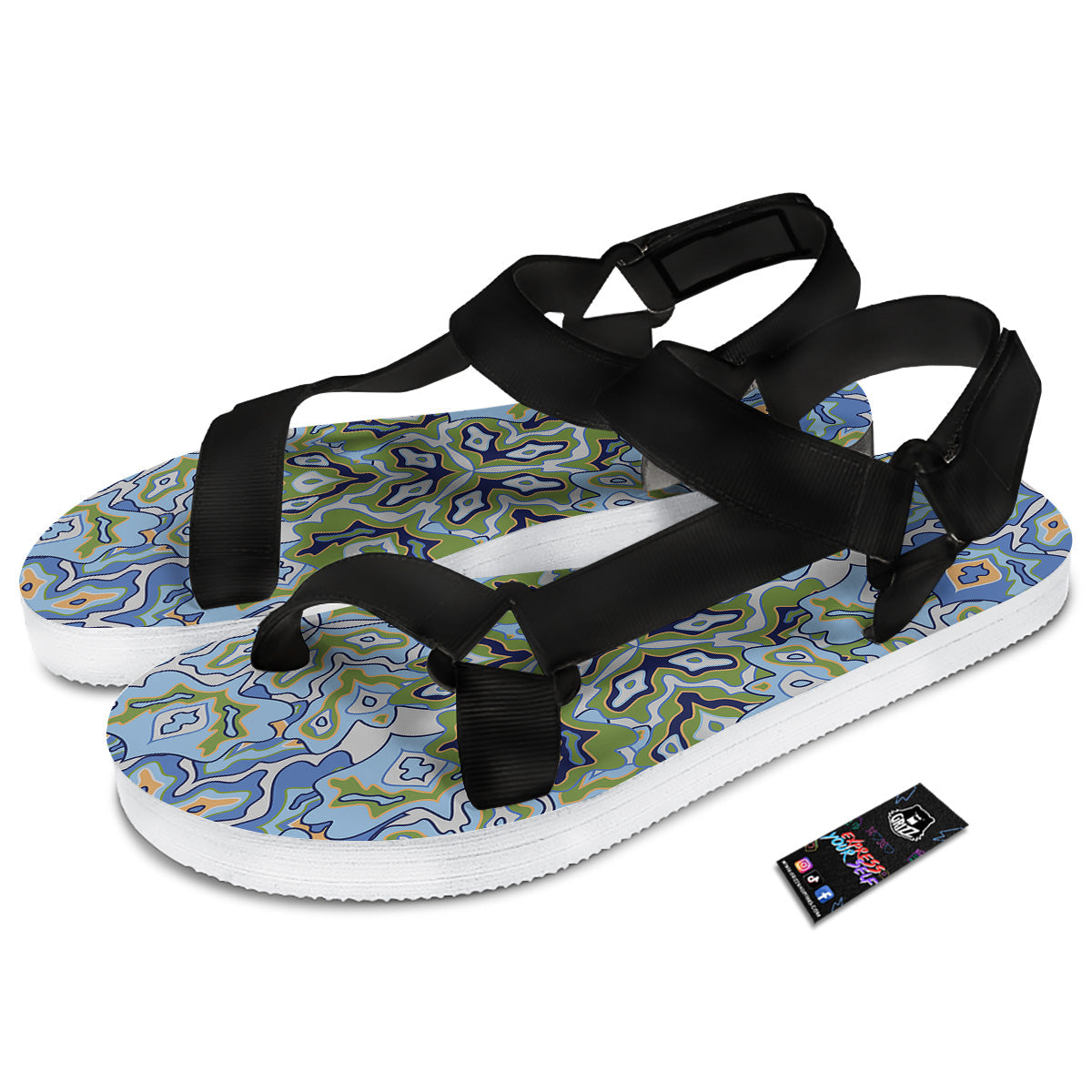 Kaleidoscope Boho Print Black Open Toe Sandals-grizzshop