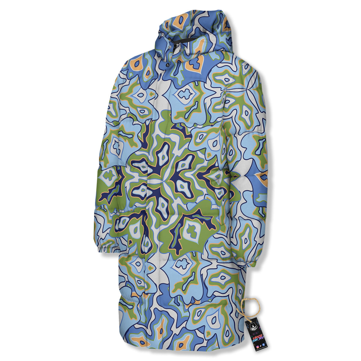 Kaleidoscope Boho Print Long Down Jacket-grizzshop