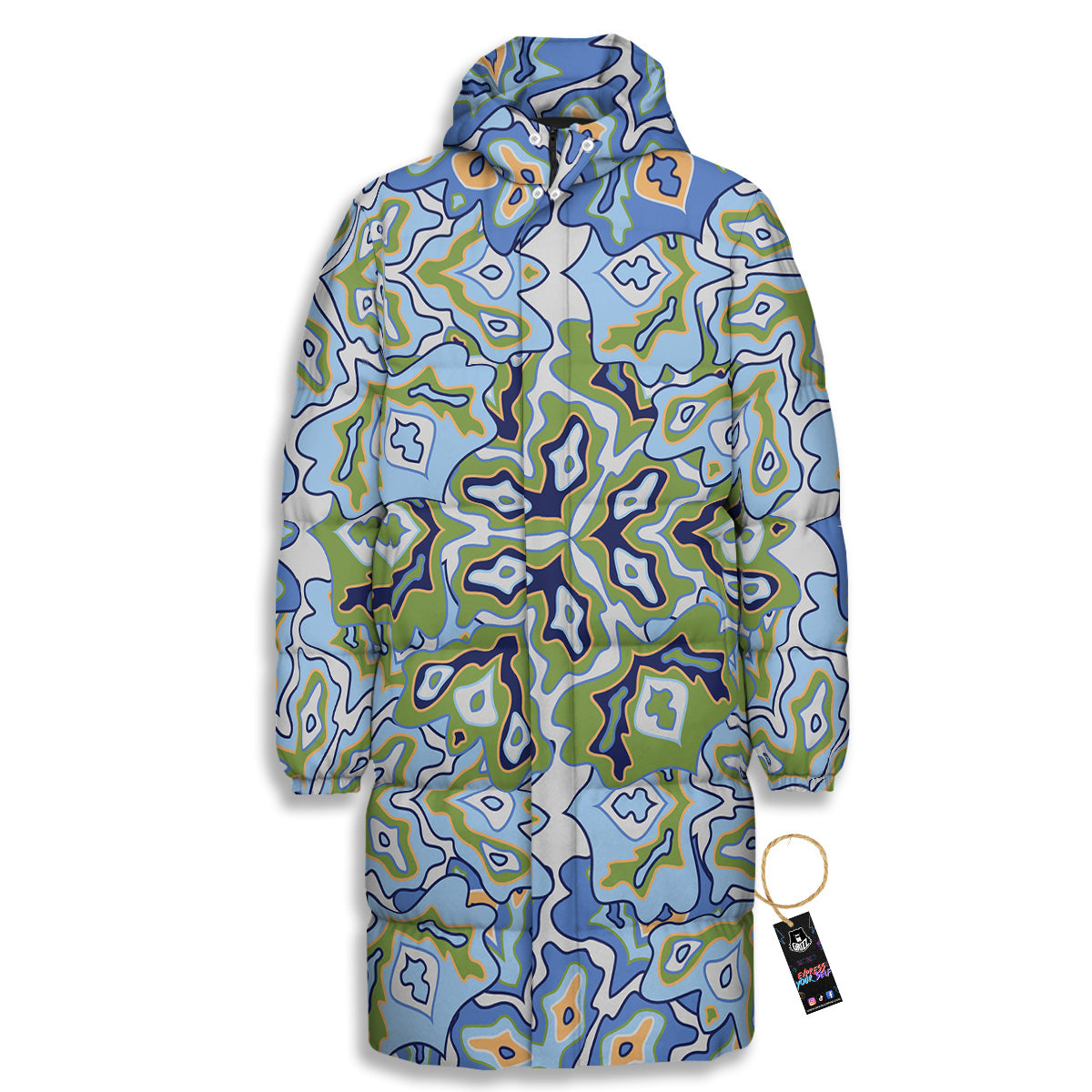Kaleidoscope Boho Print Long Down Jacket-grizzshop