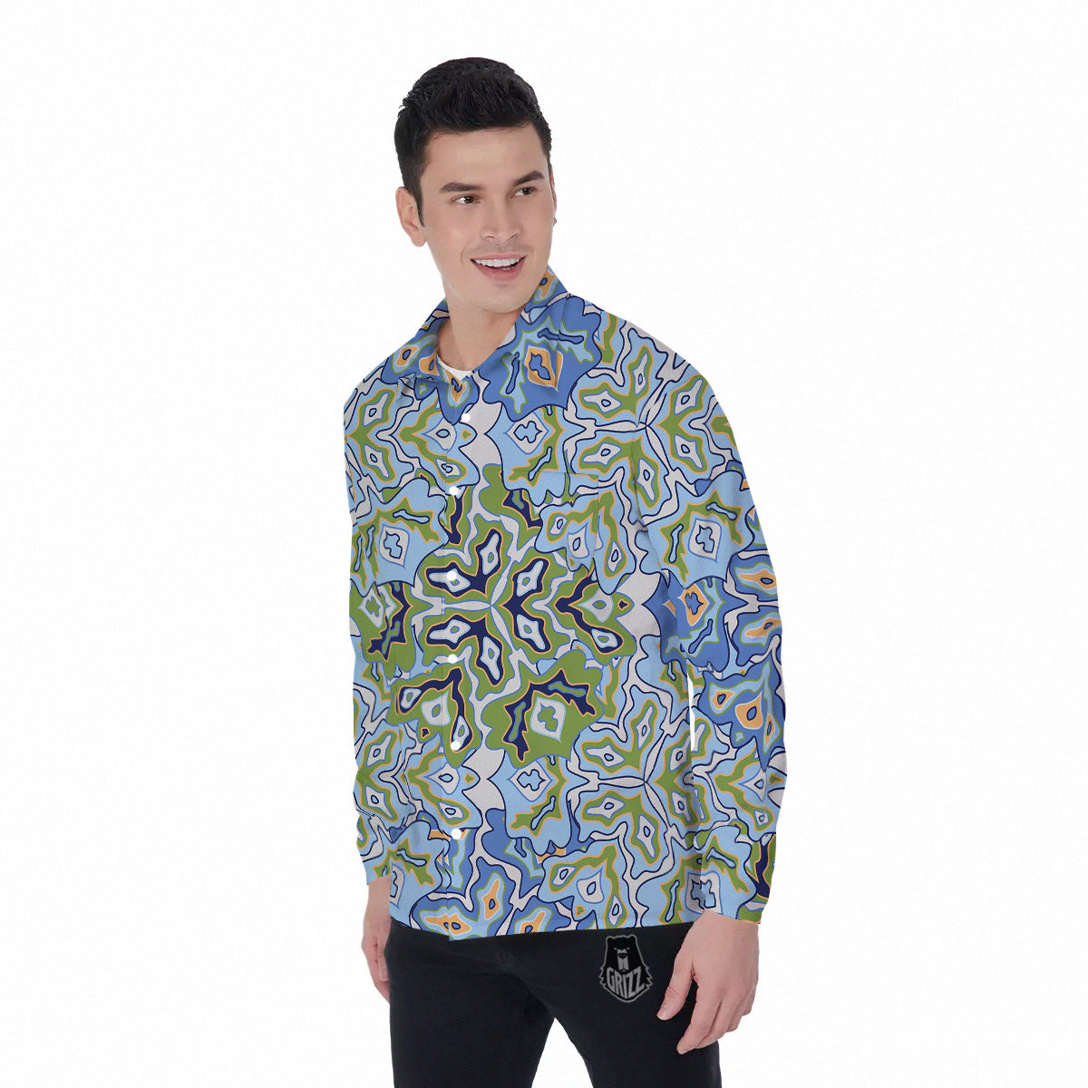 Kaleidoscope Boho Print Men's Long Sleeve Shirts-grizzshop