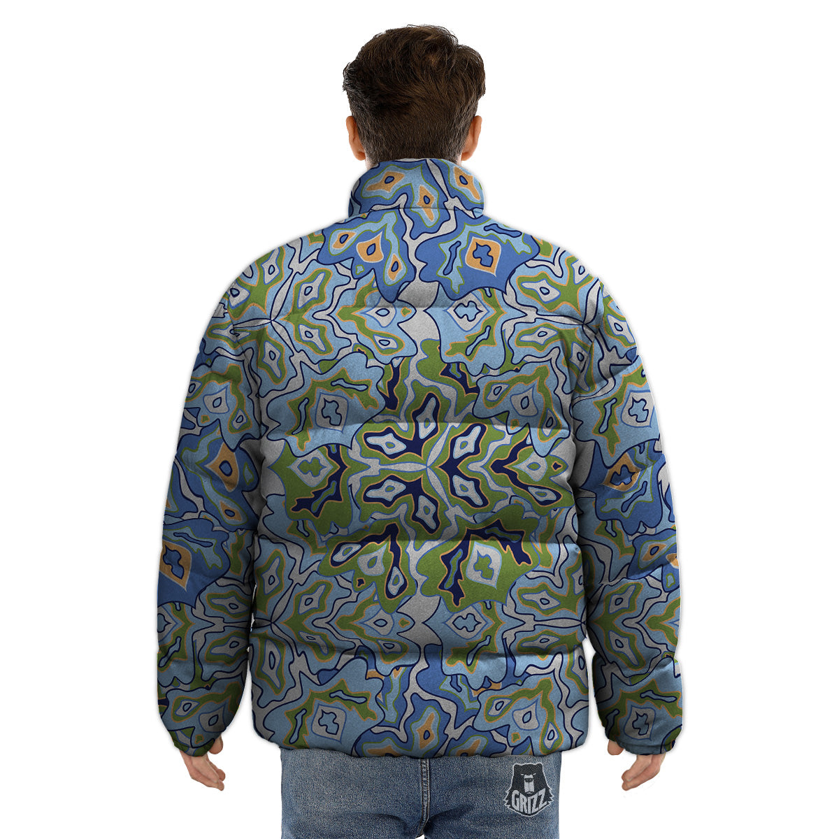 Kaleidoscope Boho Print Puffer Jacket-grizzshop
