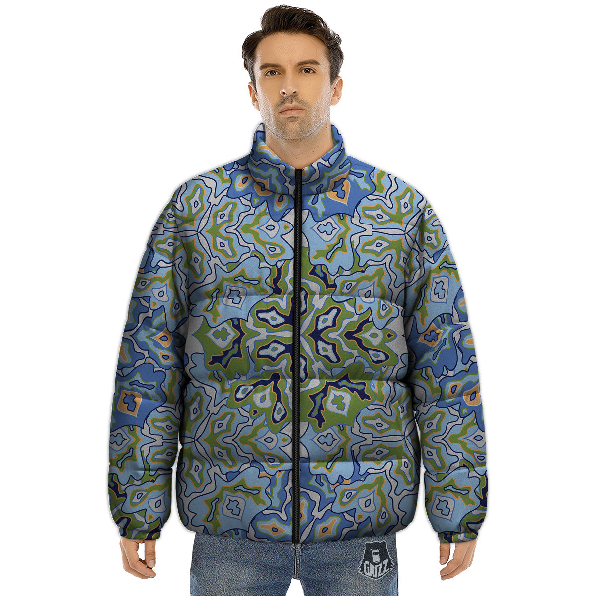 Kaleidoscope Boho Print Puffer Jacket-grizzshop