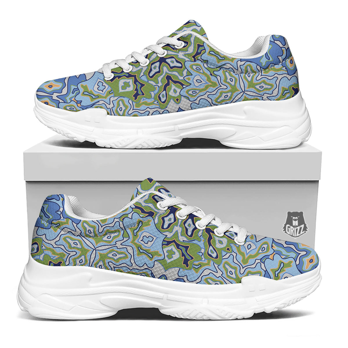 Kaleidoscope Boho Print White Chunky Shoes-grizzshop