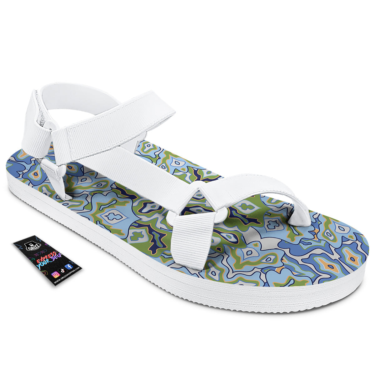 Kaleidoscope Boho Print White Open Toe Sandals-grizzshop