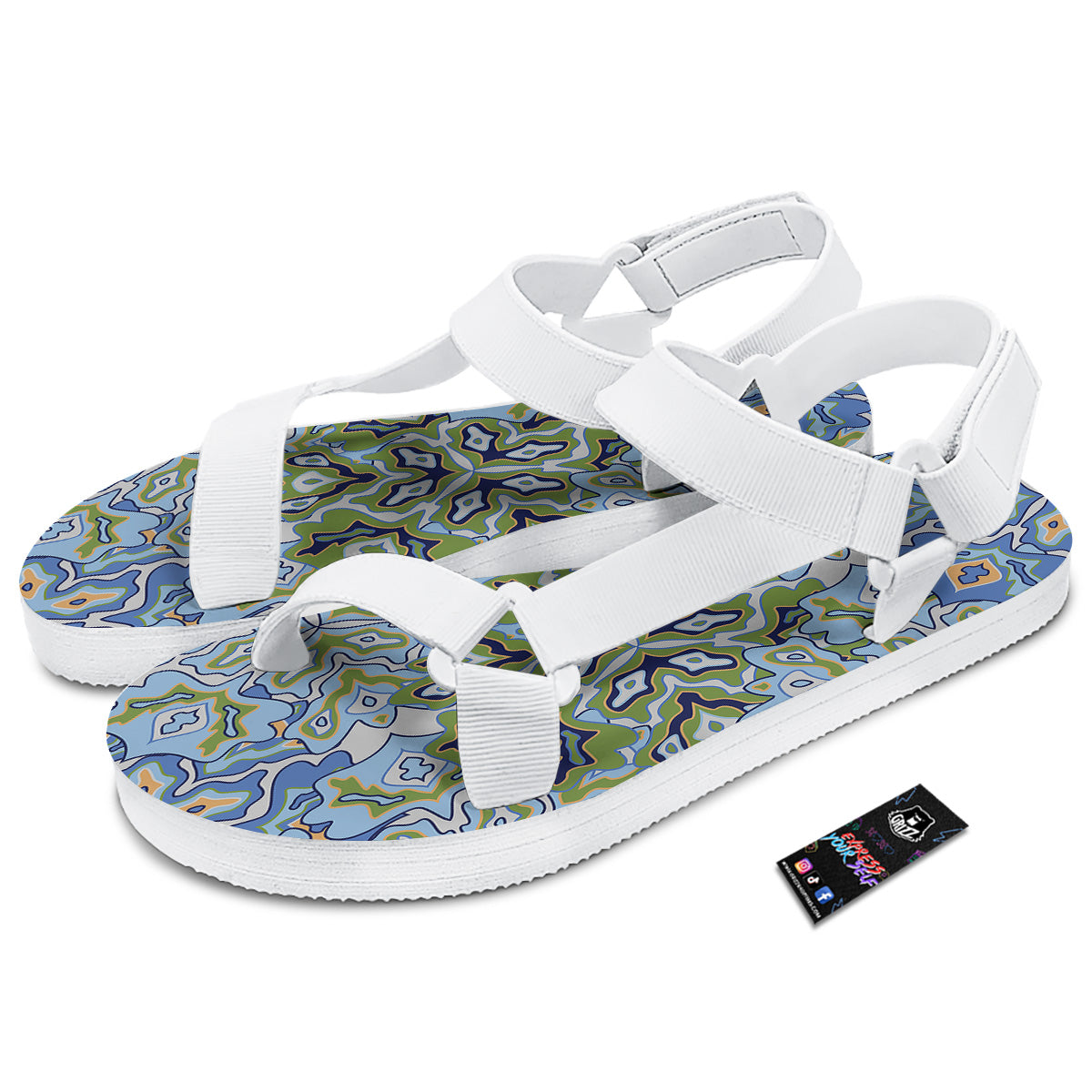 Kaleidoscope Boho Print White Open Toe Sandals-grizzshop