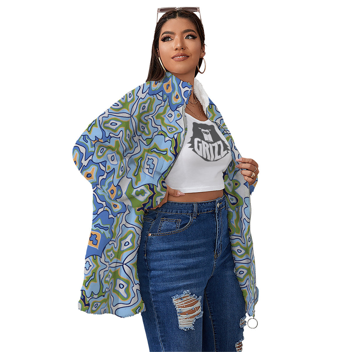 Kaleidoscope Boho Print Women's Sherpa Jacket-grizzshop