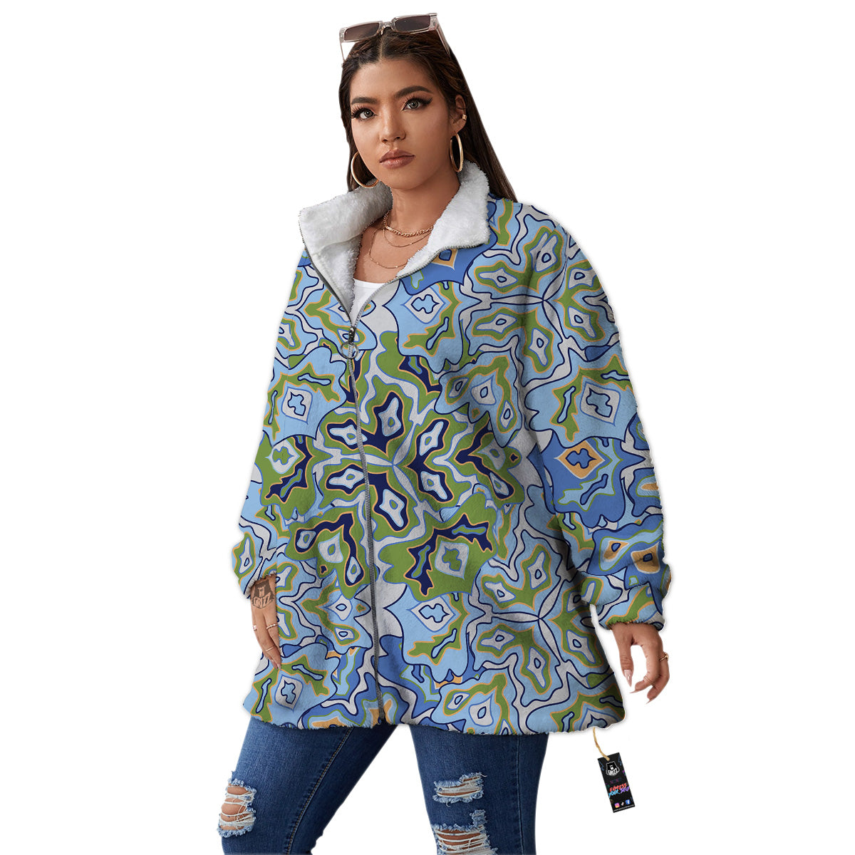 Kaleidoscope Boho Print Women's Sherpa Jacket-grizzshop