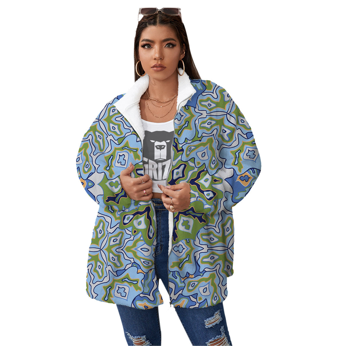 Kaleidoscope Boho Print Women's Sherpa Jacket-grizzshop