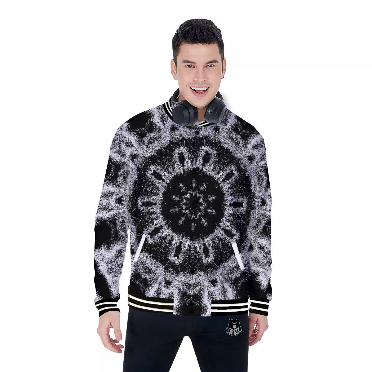 Kaleidoscope Cloud Dark Print Baseball Jacket-grizzshop