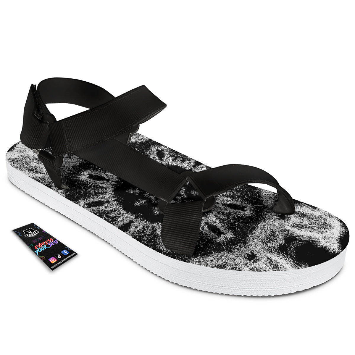Kaleidoscope Cloud Dark Print Black Open Toe Sandals-grizzshop
